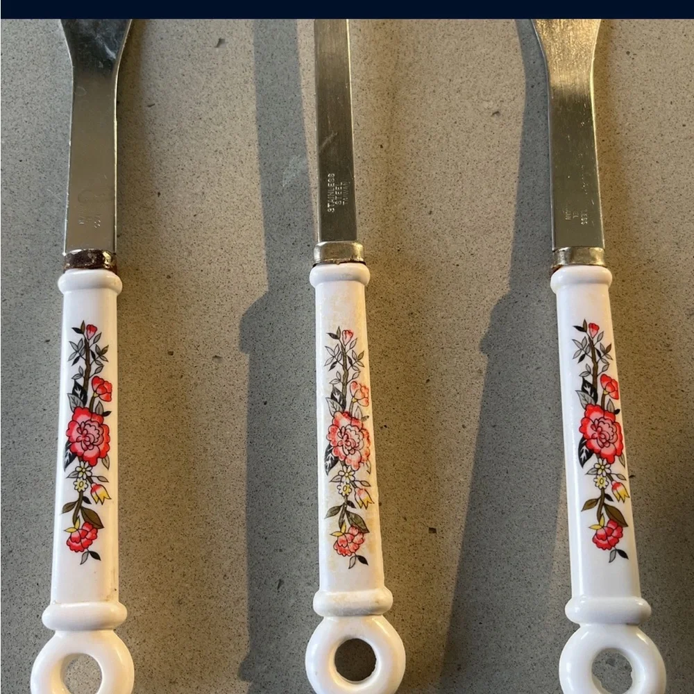 Vintage Floral Kitchen Utensil Set slotted spoon serving forks utensils botanica